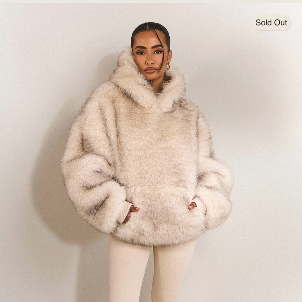 Women's Cream Faux Fur Hoodie